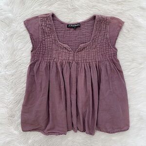JP & Mattie FLAW Dusty Purple Cotton Flowy Short Sleeve Blouse Lagenlook XS